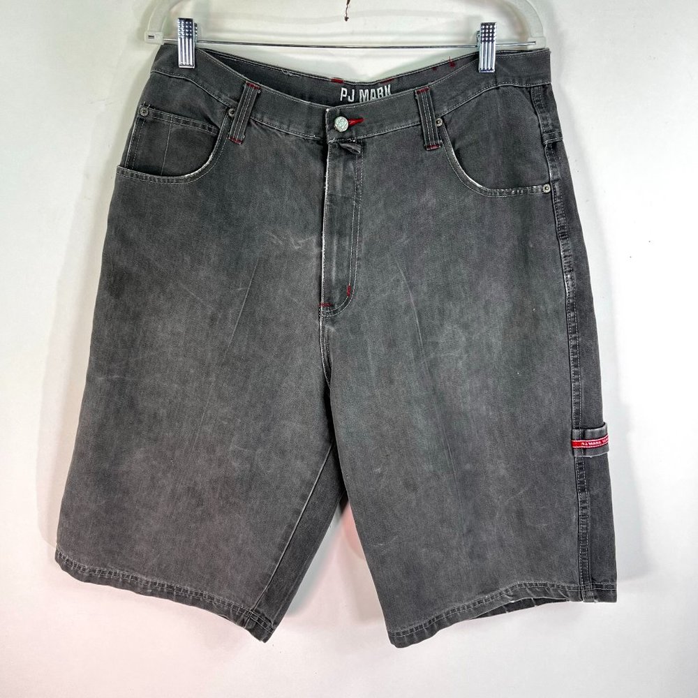 PJ Mark Denim Cargo Shorts Mens Size 38 Black Faded Wash Pockets